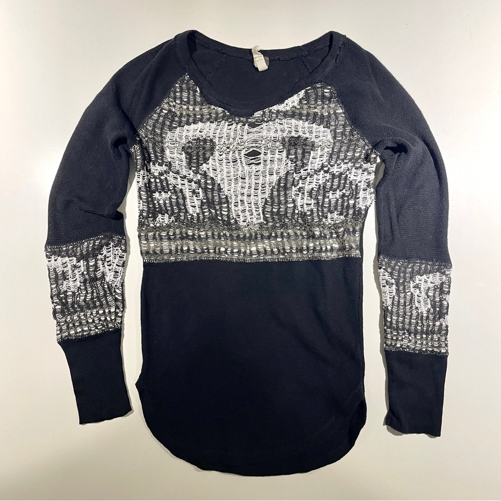 Free People We The Free Thermal Black Knit Detail Medium